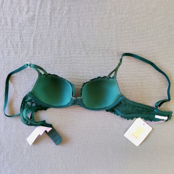 Savage X Fenty Savage Not Sorry Lightly Lined Lace Balconette Bra - Green - Picture 2 of 5